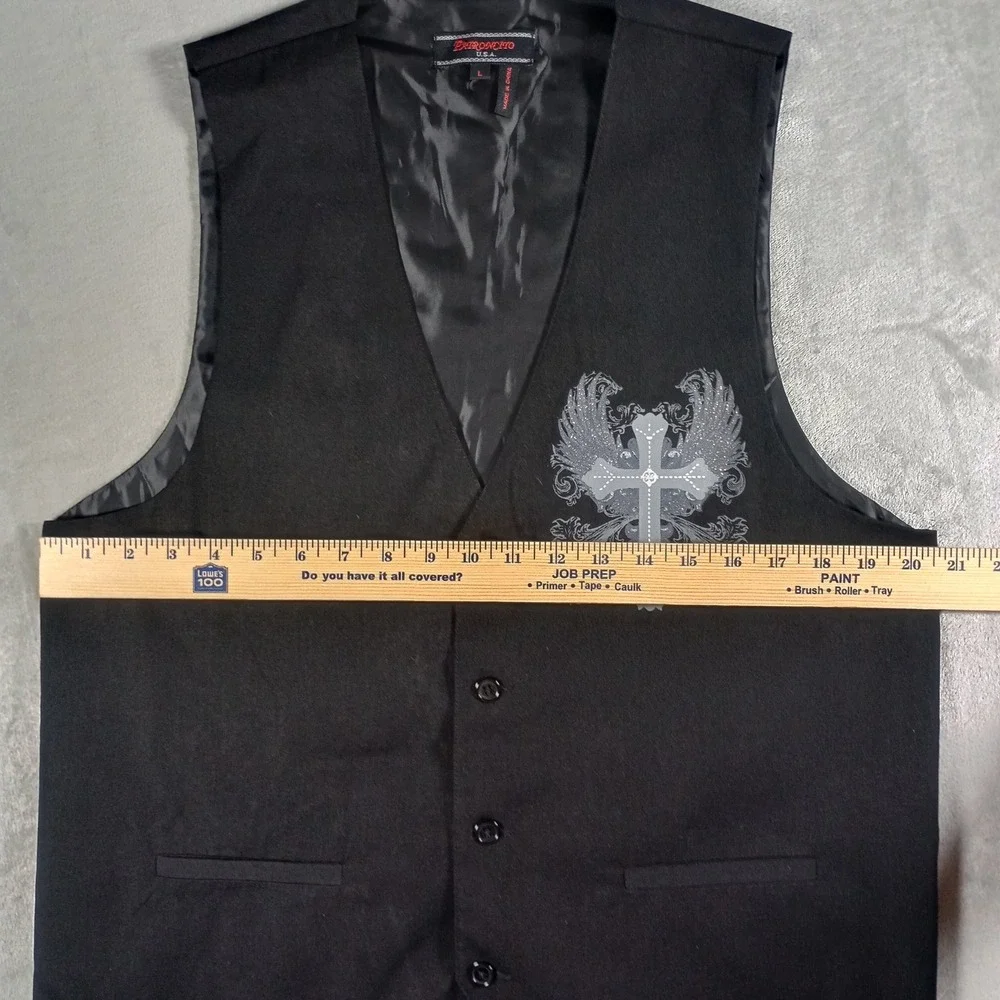 Patroncito USA Vest Mens Large Black Winged Cross Graphic Gothic Biker Emo Punk